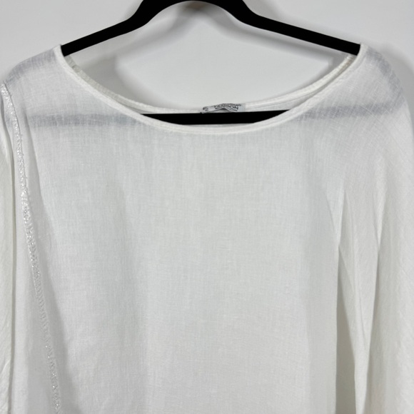 San Gimignano White Linen Silk Blend Asymmetric Hem Tunic Lagenlook Top One Size - Picture 3 of 13